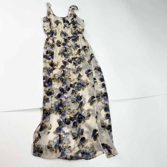 Silence + Noise Floral MIDI Dress Women's Small Chiffon Sleeveless Overlay Slit - Picture 6 of 11